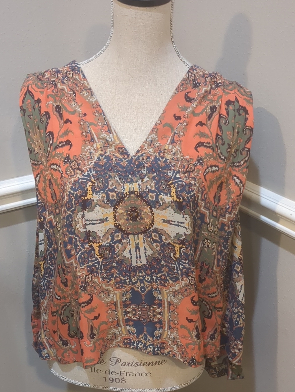 Free People Darcy Printed Women’s Top in Coral and Navy